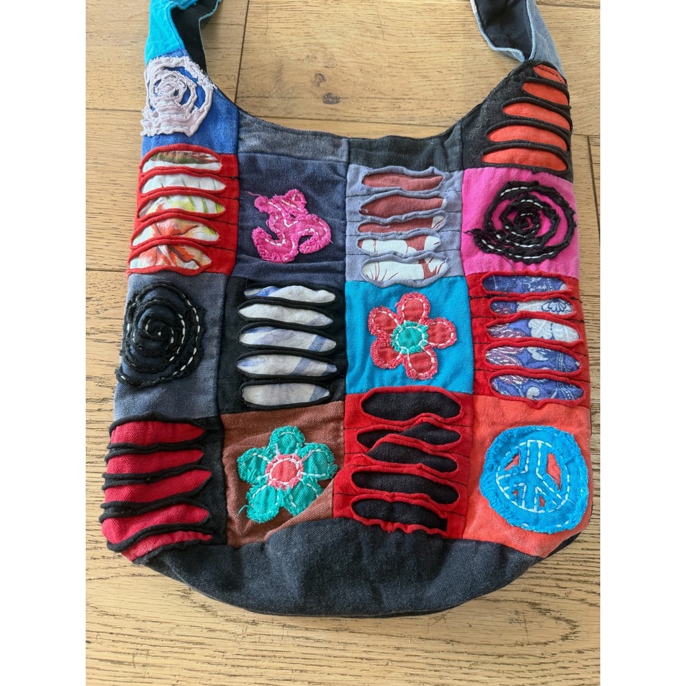 Boho Patchwork Hobo Bag Multicolor Peace Floral A… - image 2